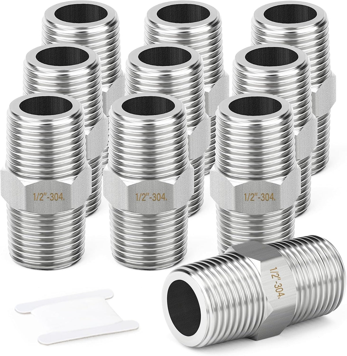 TAISHER 10PCS 304 SS New Hex Nipple,1/2" NPT Male, Pipe Adapter Fitting