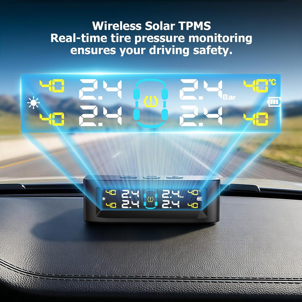 Wireless TPMS Tire Pressure Monitoring System, Real-Time Tire Pressure & Temperature Monitor with 4 External Sensors
