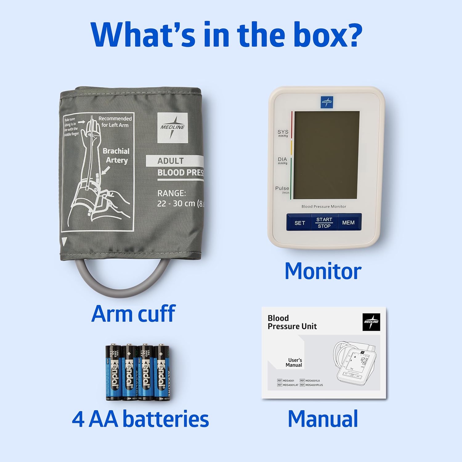 digital Blood Pressure Monitor, Adult Upper Arm Cuff, Digital LCD Display, Stores Up To 90 Readings, Batteries