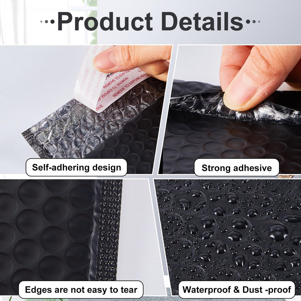 100 Pcs Black Bubble Mailer 4 Sizes Self Adhesive Padded Envelopes