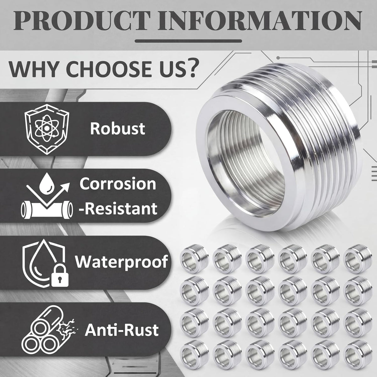 30-Pack Reducer Bushing 3/4" to 1/2" Threaded Nipple Galvanized Steel for Rigid IMC Conduit Connections, Electrical Size Reducing Coupling
