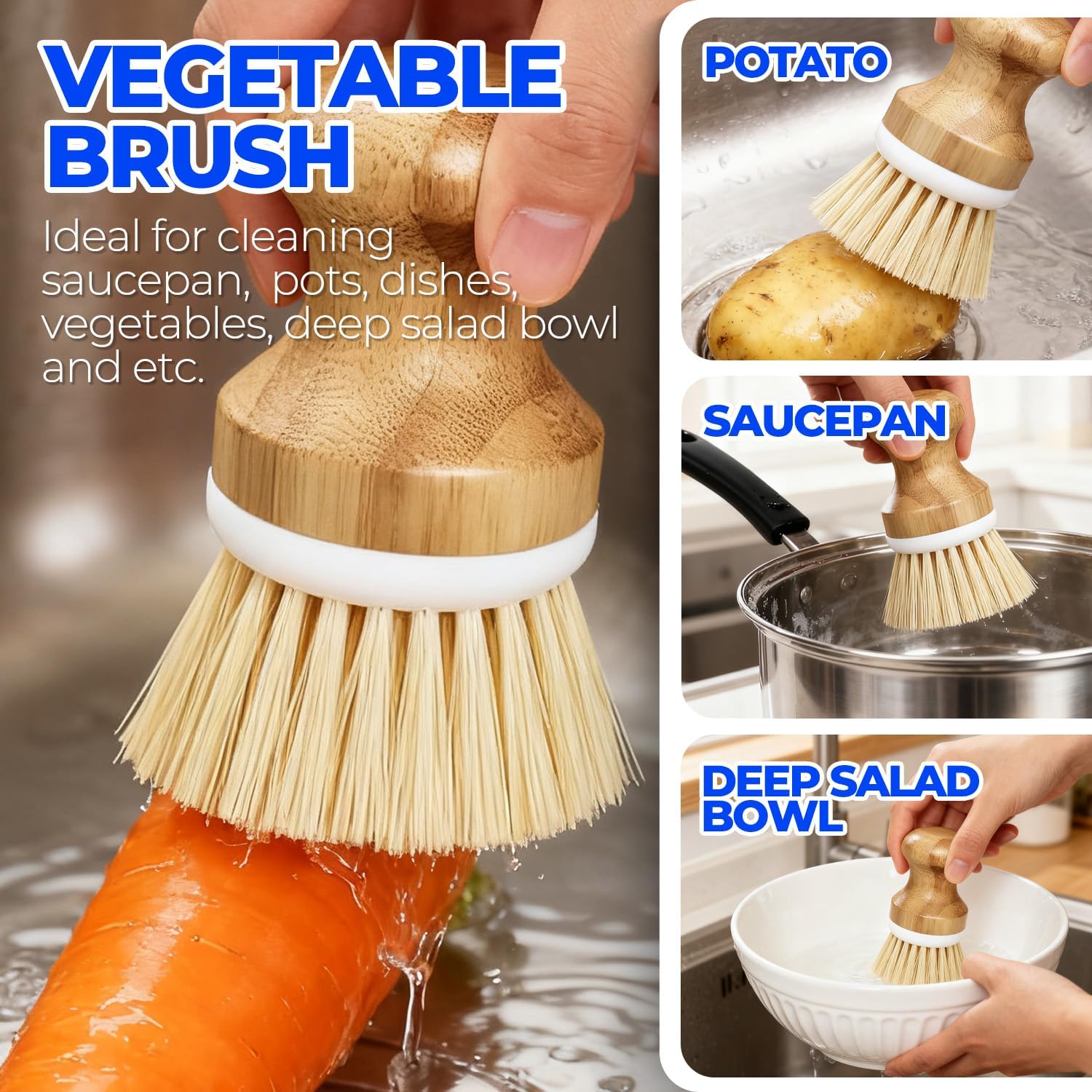 6 Pack Dish Brush Scouring Pad Set with Bottle Brush, Dish Brush, Palm Scrub Brush and Straw Brush, Dish Scrubber