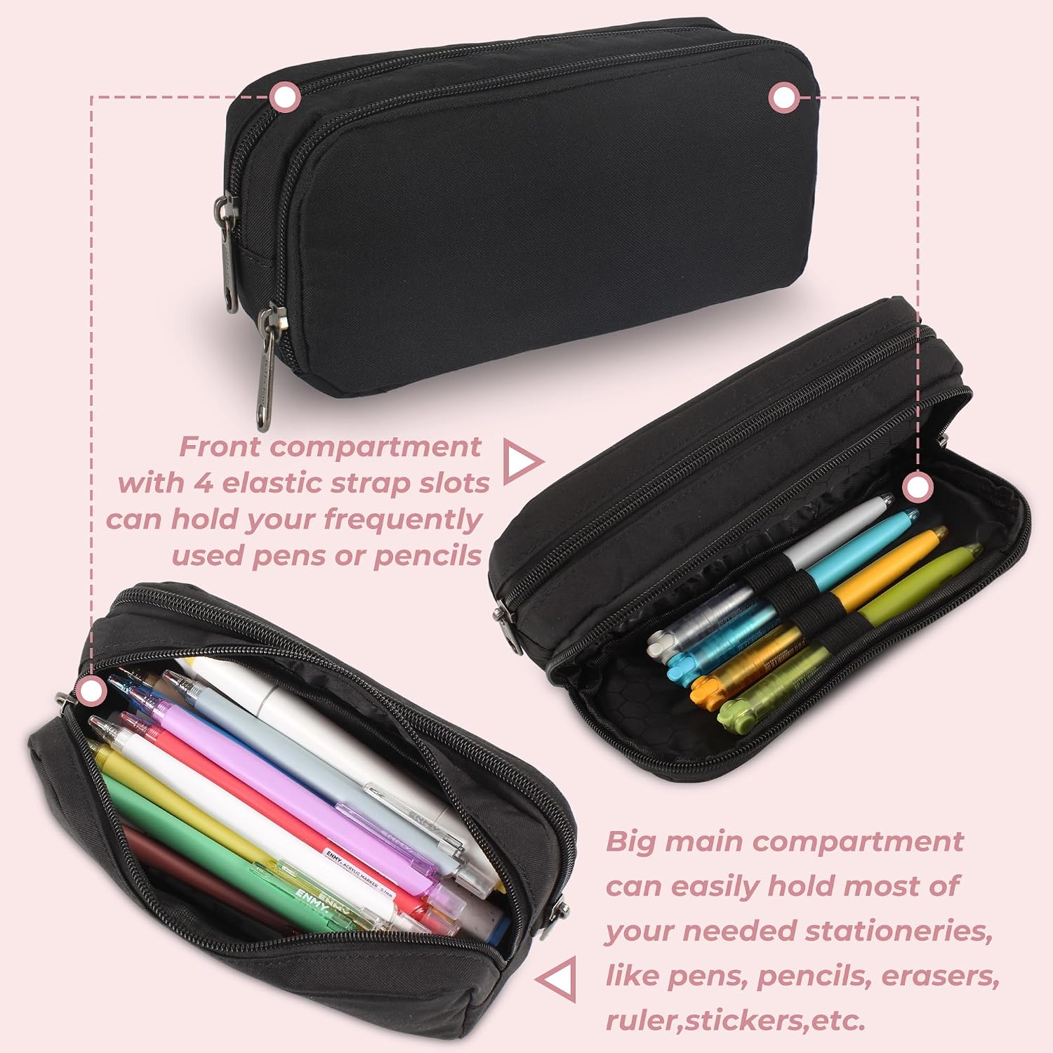 Large Pencil Case, Big Capacity Pencil Pouch with 2 Compartments | Office Pencil Bag with Zipper, Big Pen Case for