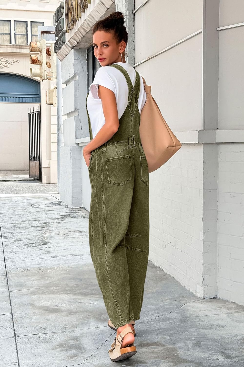 Womens Denim Bib Overalls Barrel Leg Adjustable Strap Jean Jumpsuit
