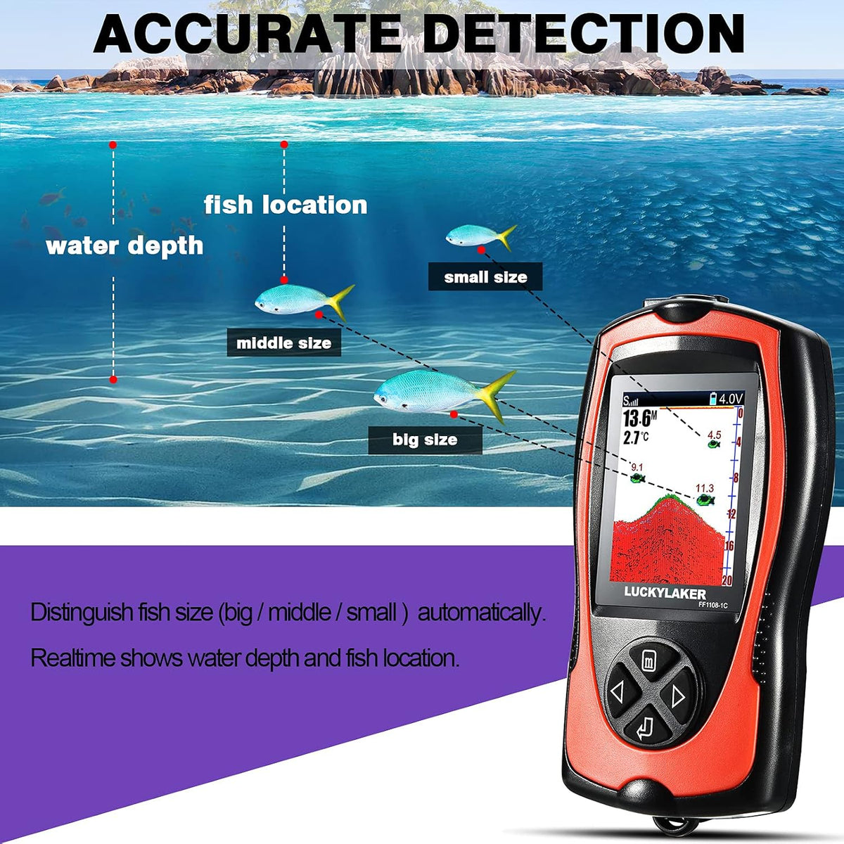 Portable Display Fish Finder Boat Handheld Transducer Fish Finders Kayak Water Sensor Depth Finder LCD Wired Cable
