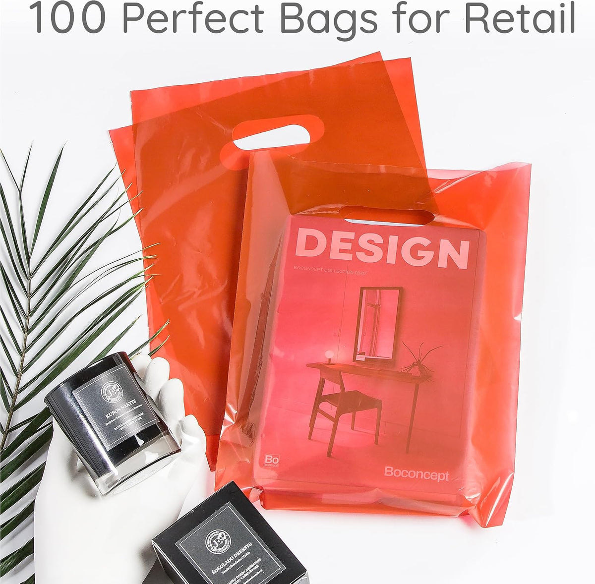 100 Red Plastic Bags With Handles 9x12 Merchandise Bags
