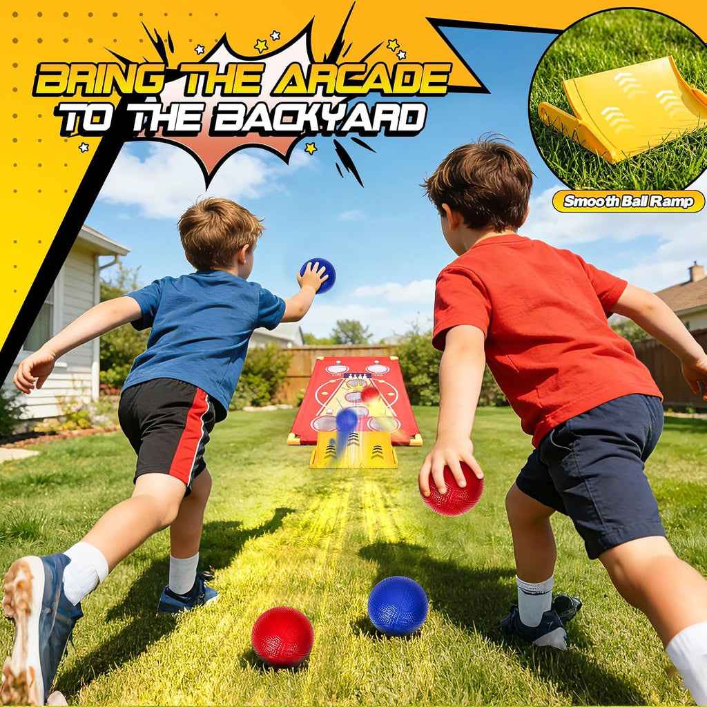 3 in 1 Cornhole Board Set Arcade Roll and Score & Bean Bag Toss & Ball Toss Game, Outdoor Carnival Party Corn Hole