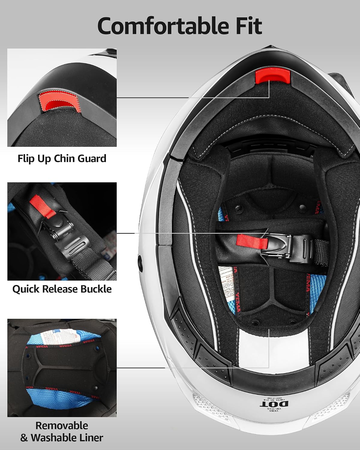 Modular Motorcycle Helmets, DOT Approved Full Face Motorcycle Helmet with with Flip Up Dual Visor for Men & Women