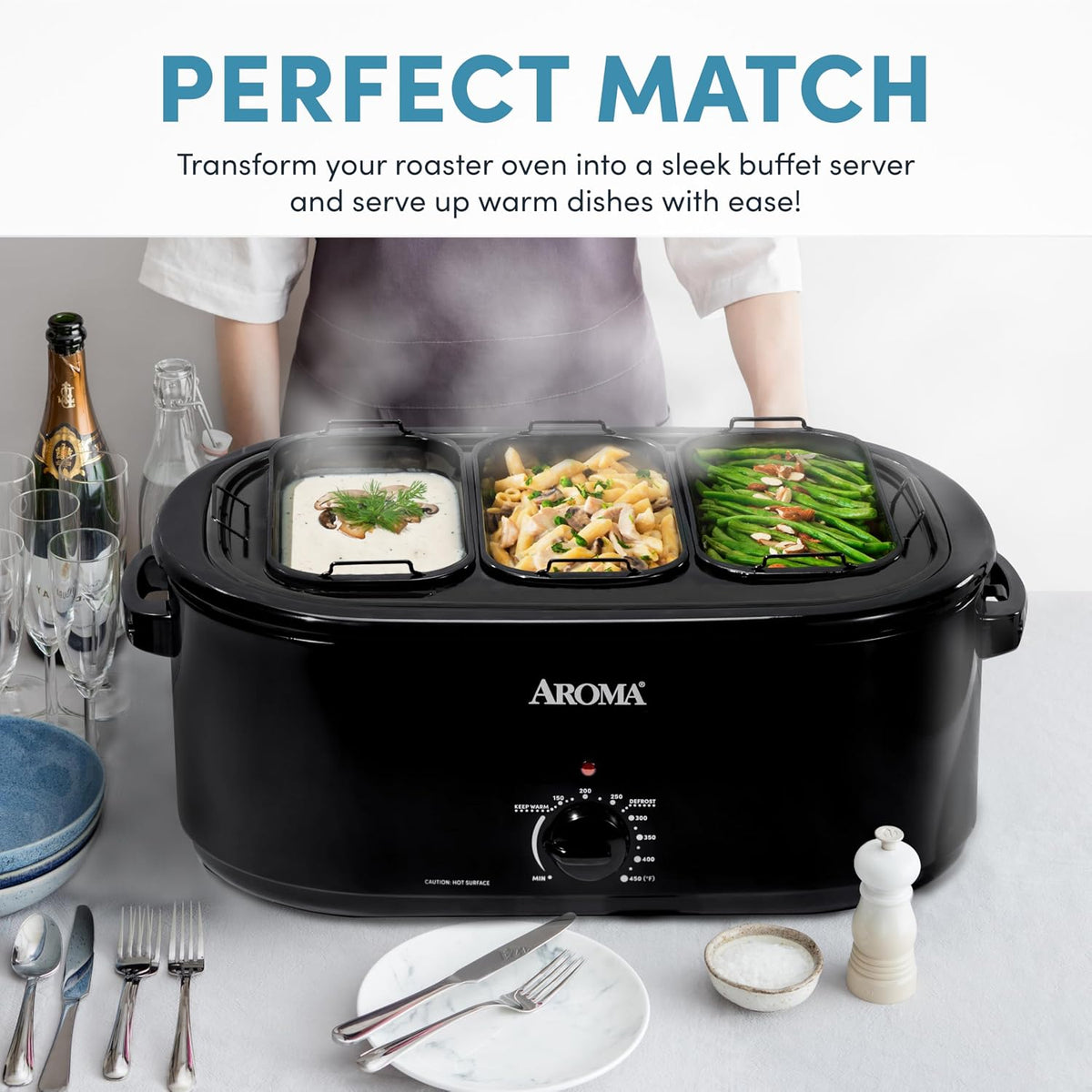 Triple Buffet Server Accessory for Aroma 18-Qt., 20-Qt., and 22-Qt. Roaster Ovens