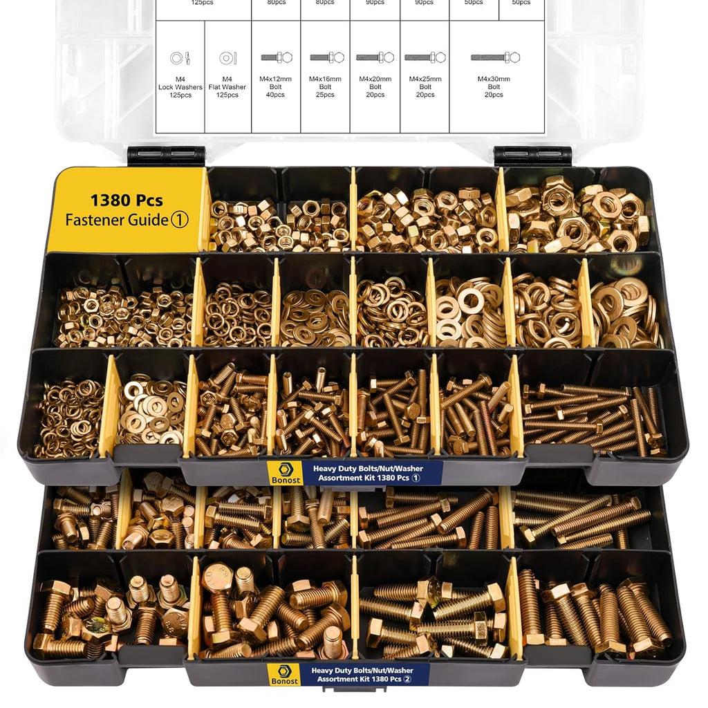 1380pcs Nuts and Bolts Assortment Kit - Heavy Duty Grade 8.8 Metric M4 M5 M6 M8 Bolt Set with Assorted Nuts and