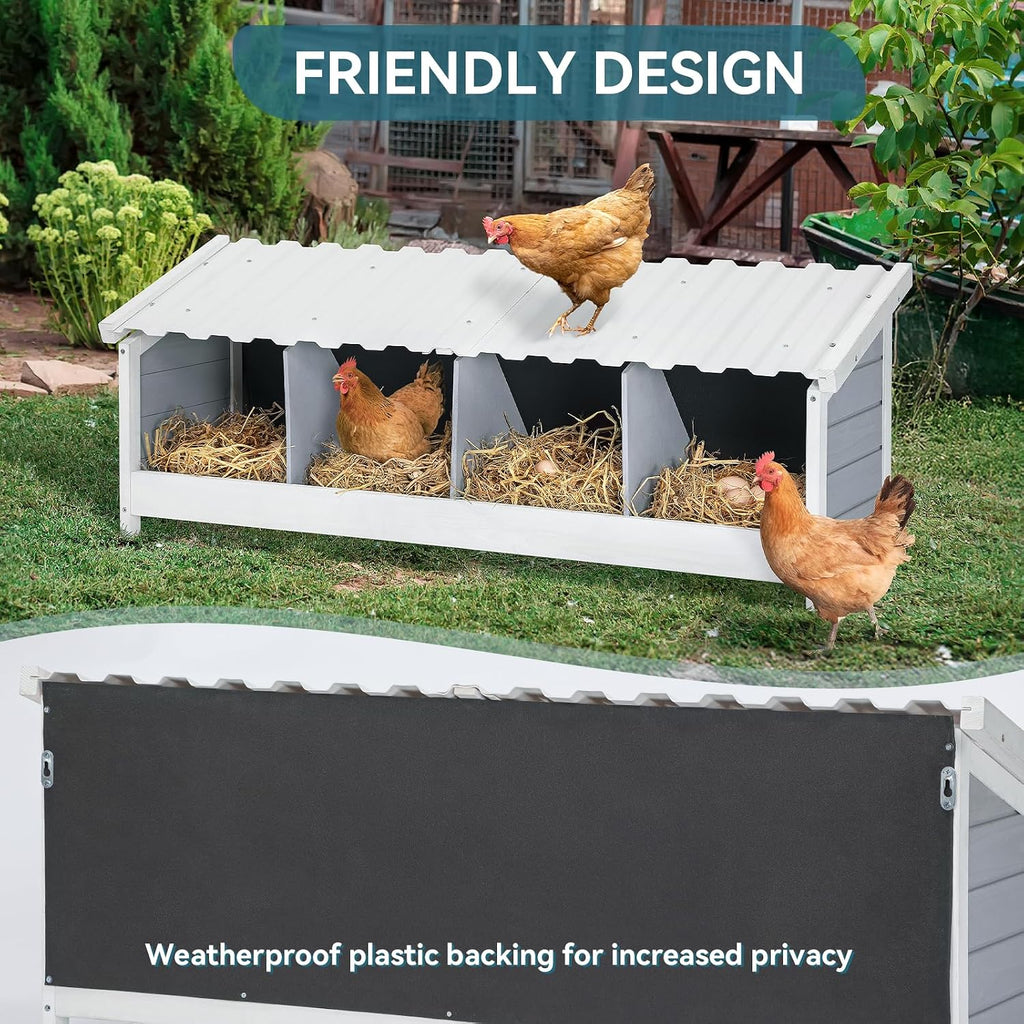 4 Holes Chicken Nesting Box, PVC Waterproof Roof, Privacy Cover