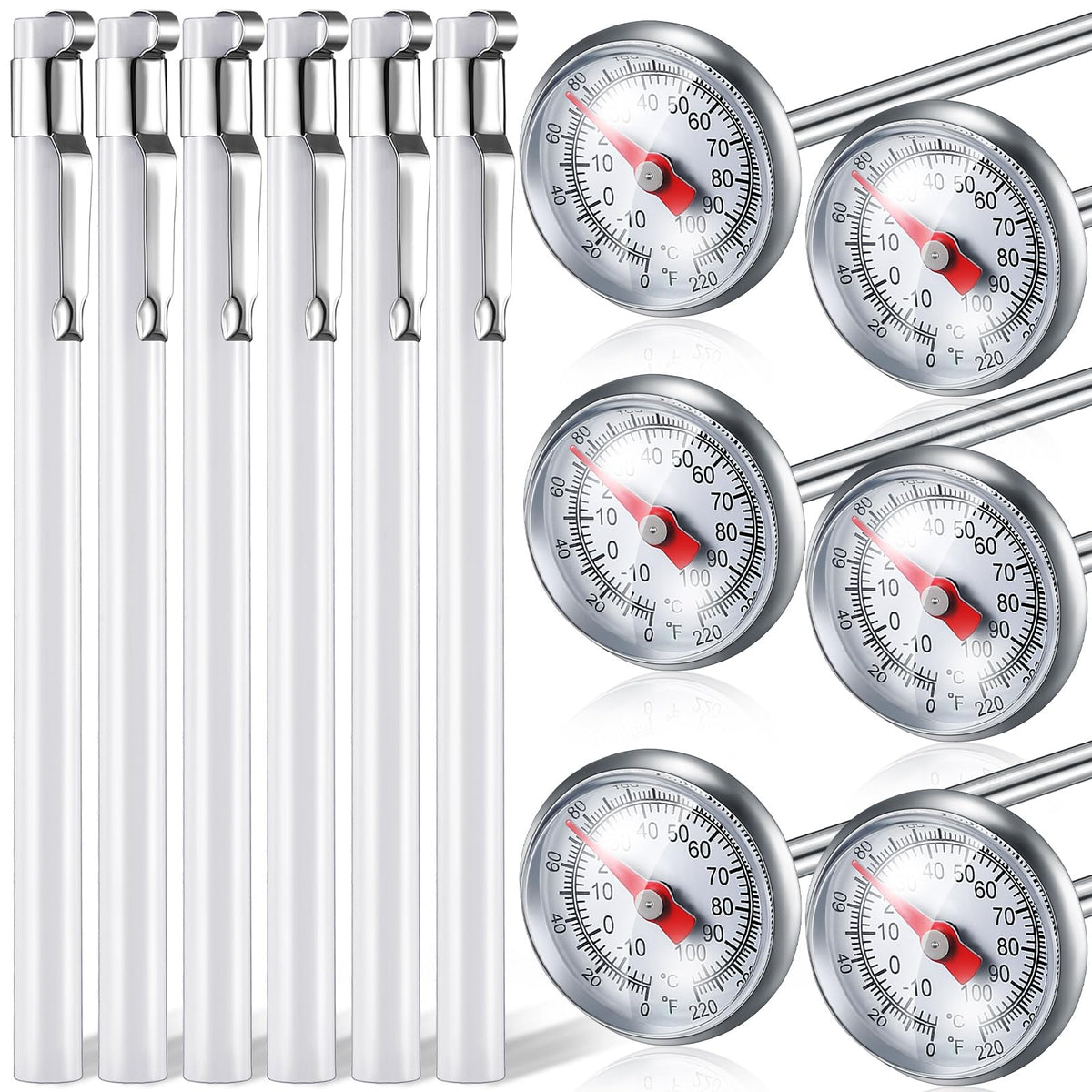 6 Pcs Stainless Steel Kitchen Dial Thermometer 5",White