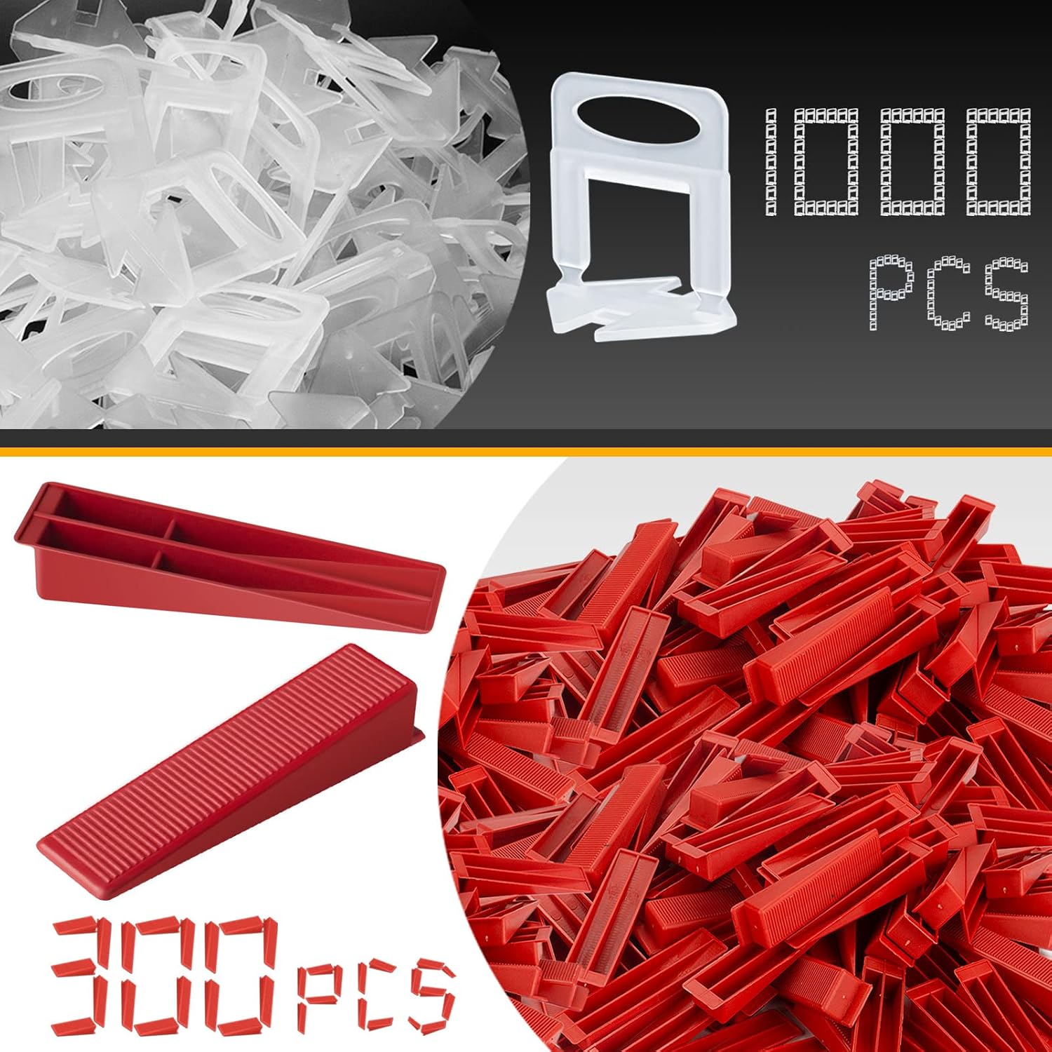 Tile Leveling System 1000-Piece Tile Leveling Spacer Clips and 300-Piece Reusable Wedges Tile Leveler Tool Set for