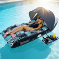 Pool Floats Lounger with UPF50+ Canopy Adjustable, Inflatable Large Floating Chair Ergonomic Design, with Cup