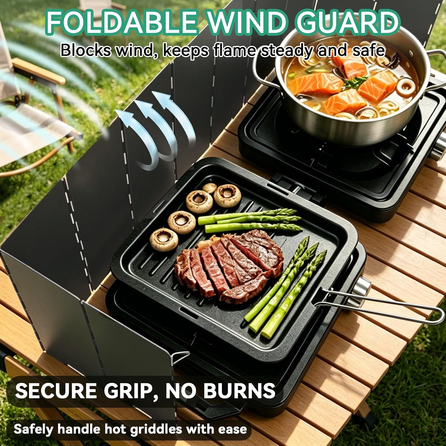 2 Burner Camp Stove 24000 BTU, Portable Propane Camping Stove with Windshield, Foldable Gas Stove with Adjustable