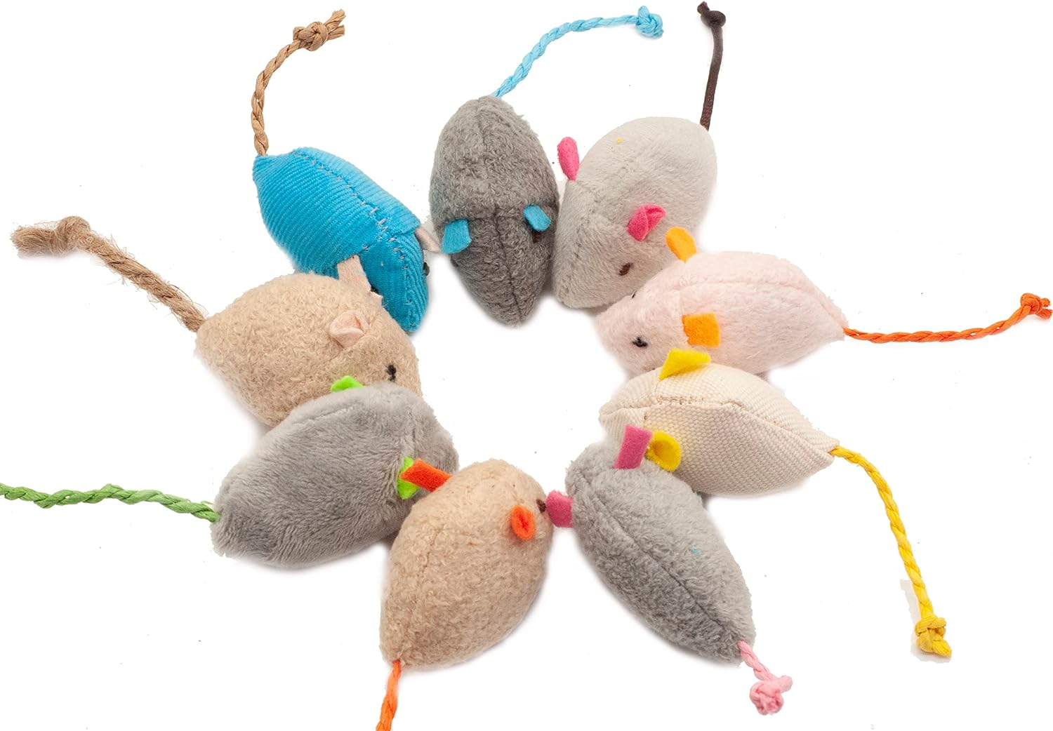 Cat Mice Toy 18-Pack Plush Catnip-Filled Mice Toys for Indoor Cats - Realistic Design, 9 Assorted Colors, 2 of Each
