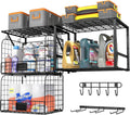 Garage Shelf Wall Mounted with Wire baskets, Heavy Duty Garage Wall Shelving with Garden Tool Rack and Hooks, Wire