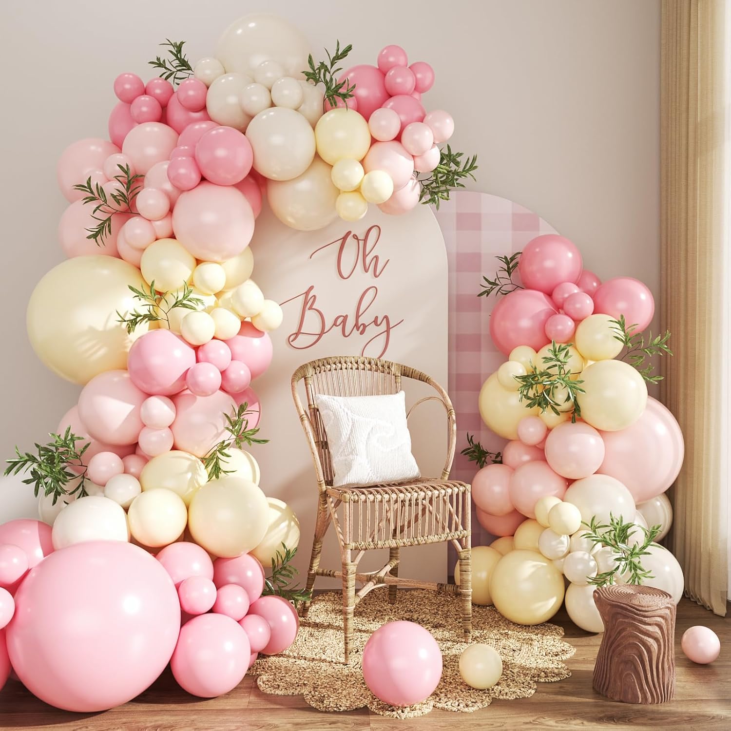 Pink and Yellow Balloon Arch Kit Pastel Pink Light Pink Yellow Sand White Balloons for Birthday Baby Shower Bridal