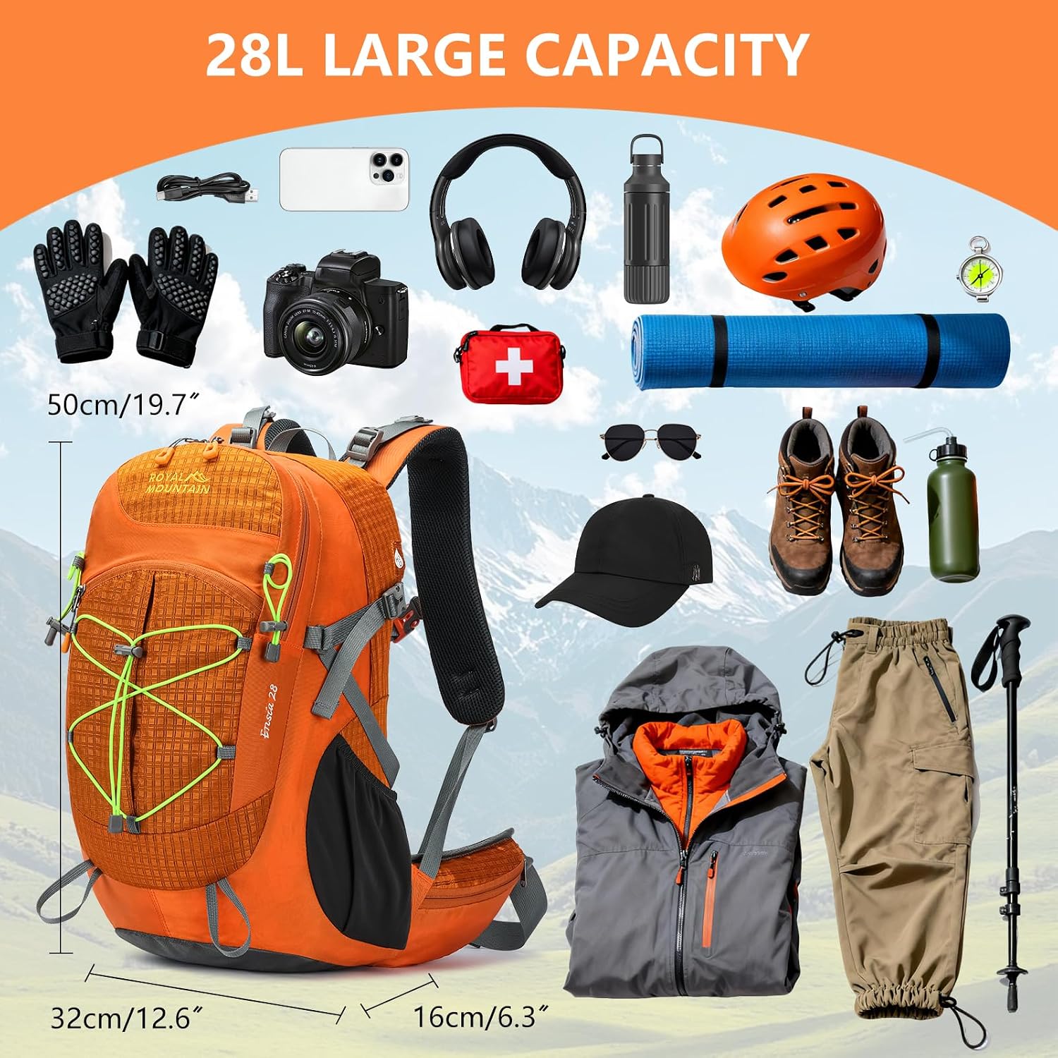 Backpacking Backpack Waterproof Hiking Backpack for Women Men | 28L Lightweight Travel Backpacks,Hiking Daypack for
