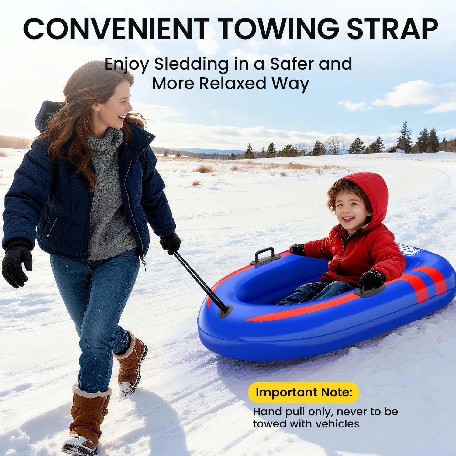Inflatable Snow Sled, Heavy Duty Snow Tube with Sturdy Handles for Kids and Adults, Extra Durable 0.7 mm PVC Snow