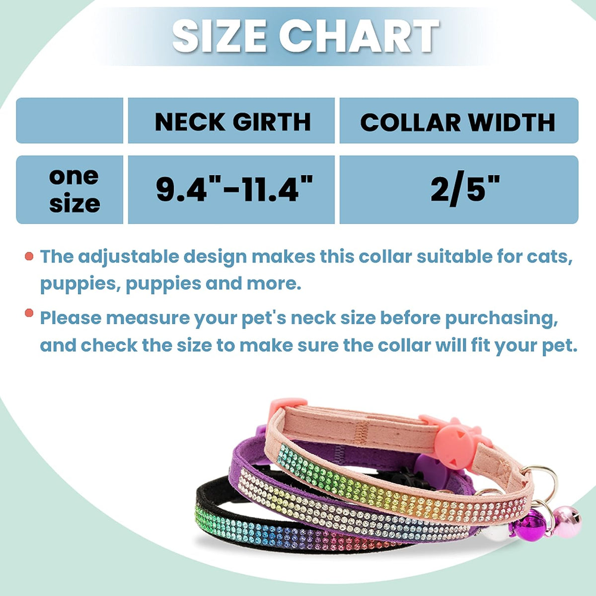 Breakaway Cat Collar with Bells, 3 Pack Rhinestone Pet Collars