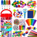 Arts and Crafts Supplies for Kids - Toddlers Craft Kit with Glitter Glue Stick, Pipe Cleaners, Pom Poms, Popsicle