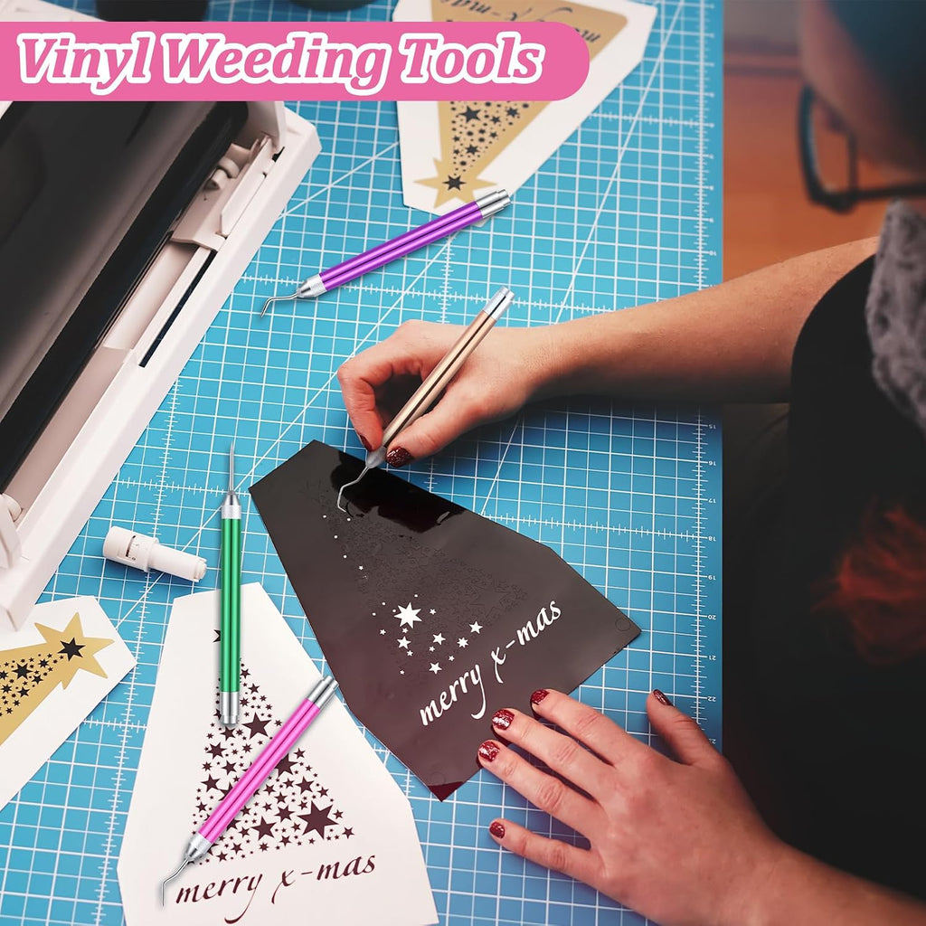 4 Pcs LED Weeding Tools for Vinyl with Light Weeding Tool with 5 Different Hooks Lighted Pin Pen Tool for Removing