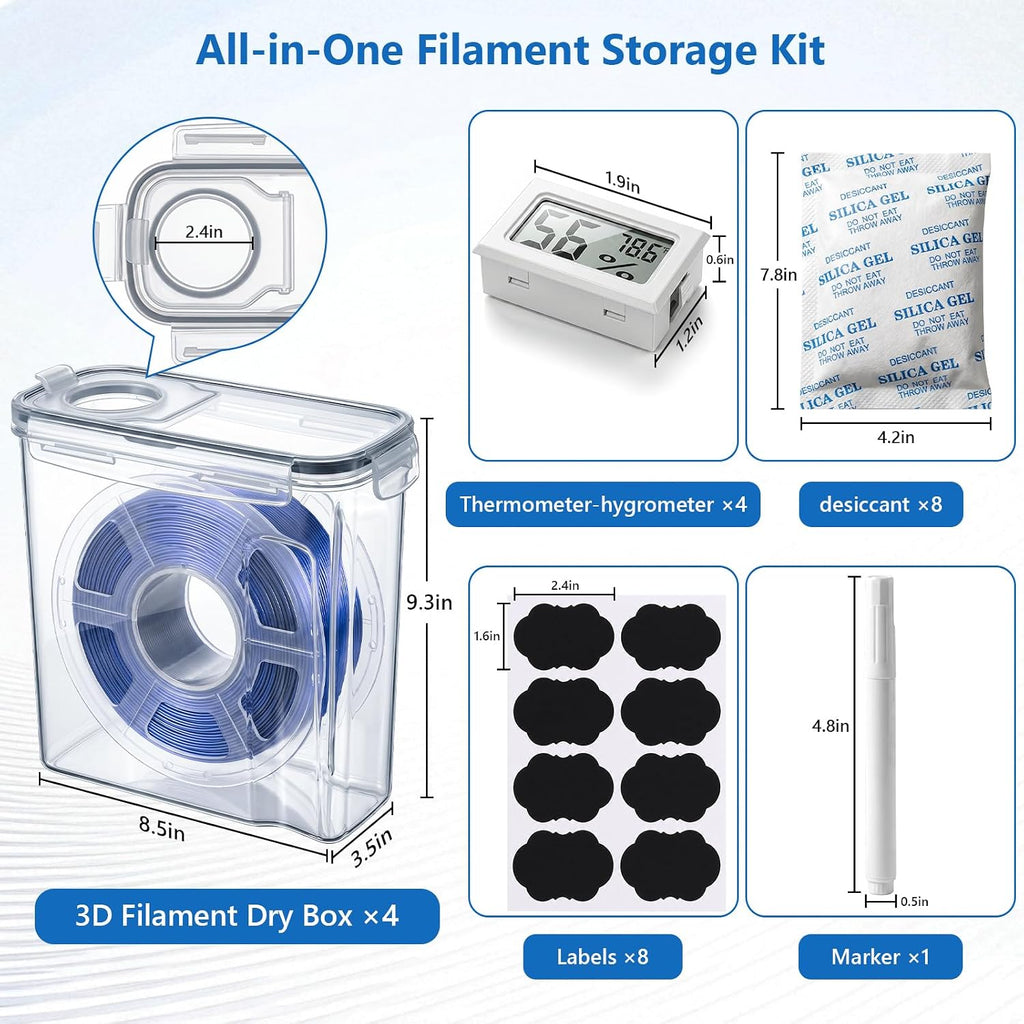 4-Pack Filament Storage Box with Digital Hygrometer, Airtight Dustproof 3D Filament Dry Box for 1kg 1.75mm PLA ABS