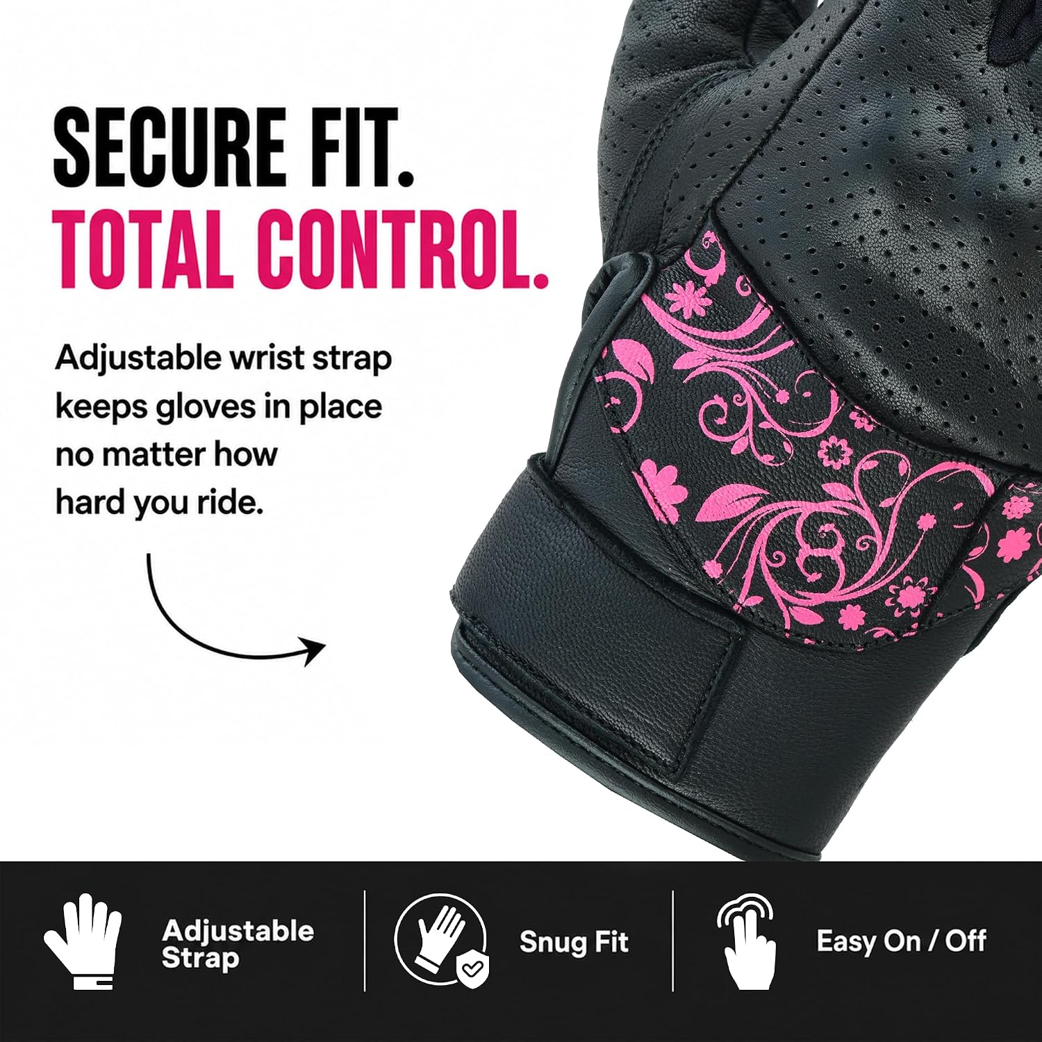 Motorcycle Gloves for Women, Leather Touchscreen Riding Gloves with Hard Knuckle Protection, Perforated Breathable