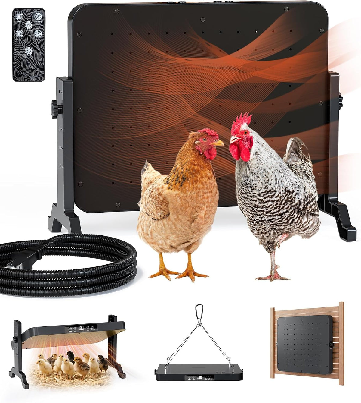 Smart Chicken Coop Heater, 200W Radiant Heat Panel, Adjustable Temp & Timer