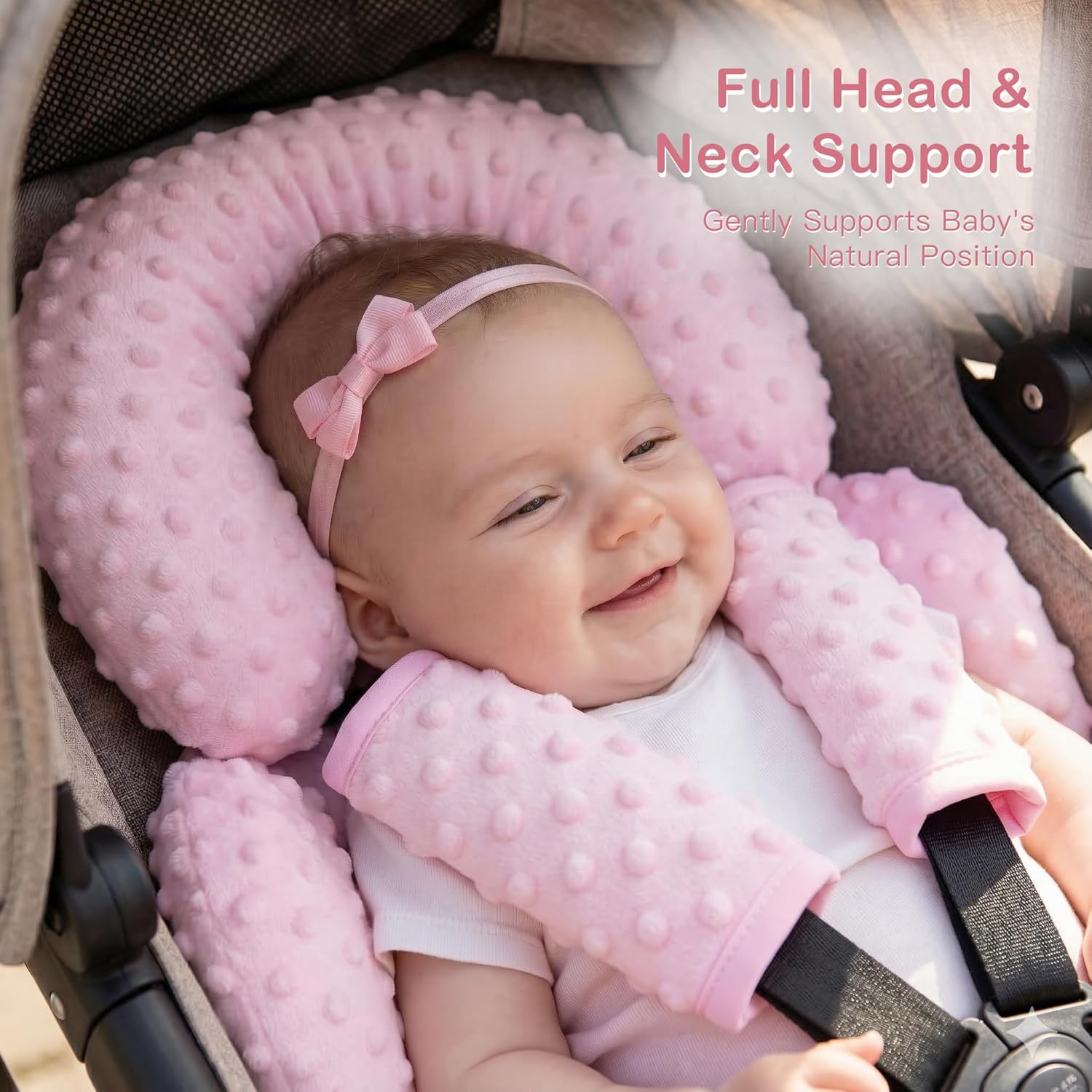 Infant Car Seat Head Neck Body Support, Ultra-Soft Minky and Microfiber Newborn Car Seat Insert, Perfect for Car