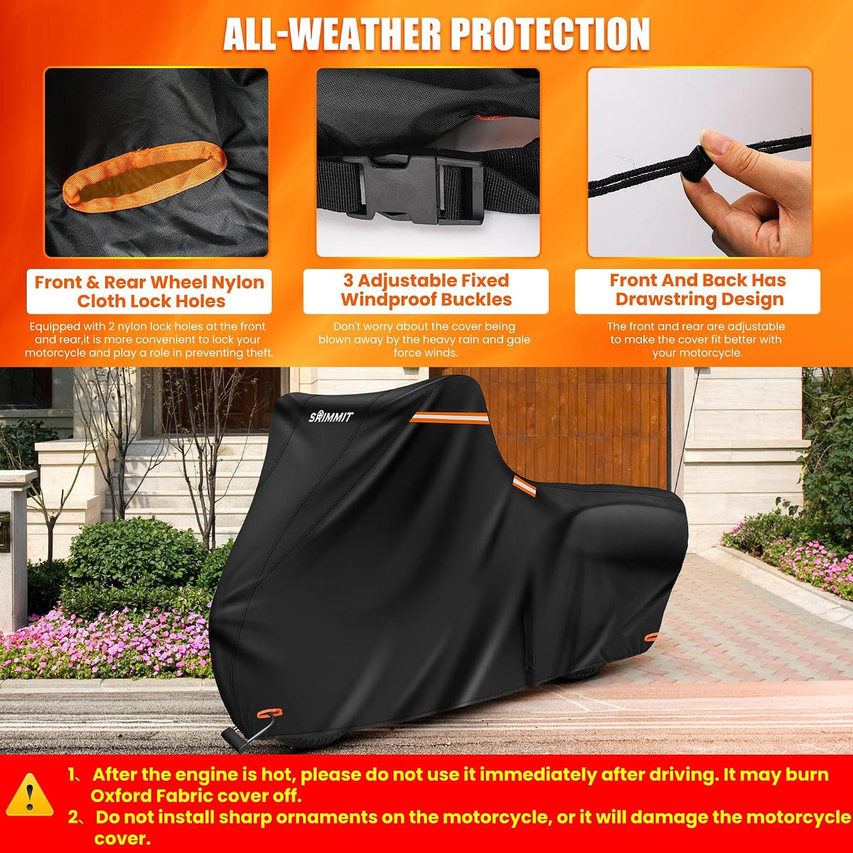420D Motorcycle Cover Waterproof, Heavy Duty Nano Coating Rain UV,3XL
