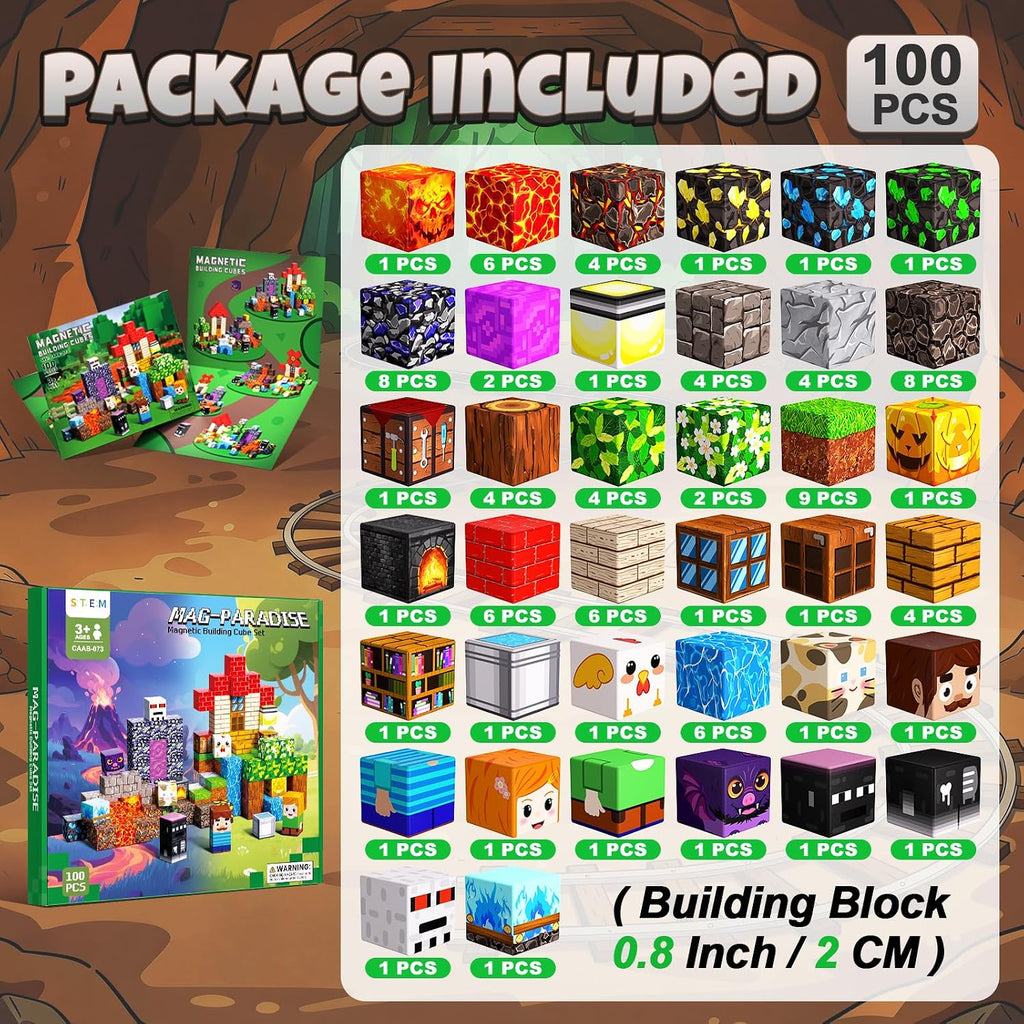 Magnetic Blocks for Kids, 100PCS 0.8inch Magnetic Building Blocks, Magnetic Cubes for STEM Constructions Magnetic