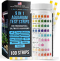 9-In-1 Aquarium Test Strips – 100 Strips for Freshwater & Saltwater | Tests pH, Nitrate, Nitrite, Hardness, Chlorine