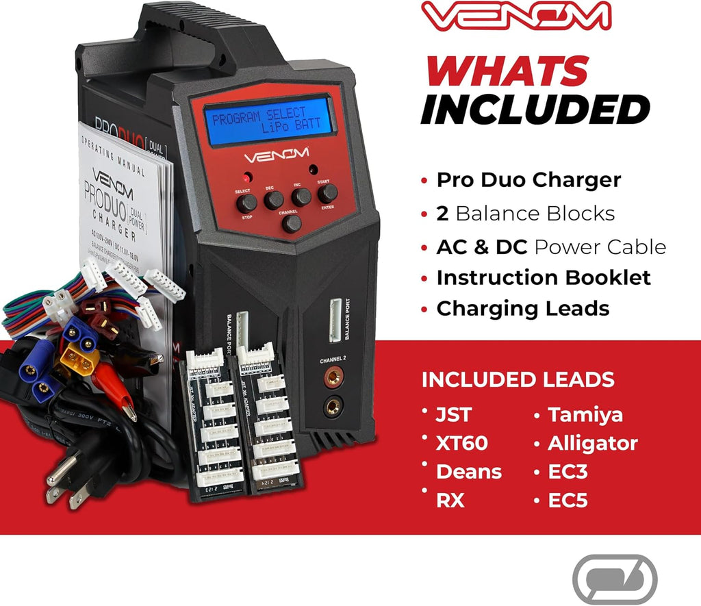 Pro Duo LiPo Battery Charger - LCD Screen, Charging Leads - Balance Charger & Discharger for LiPo, LiHV, Li-Ion