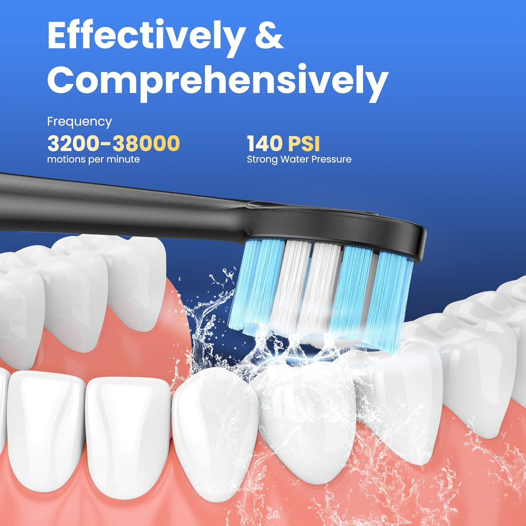 2-in-1 Electric Toothbrush with Water Flosser, Brush & Floss Combo, 3 Modes, 3 Brush Heads, Jet Tip, IPX7 Waterproof