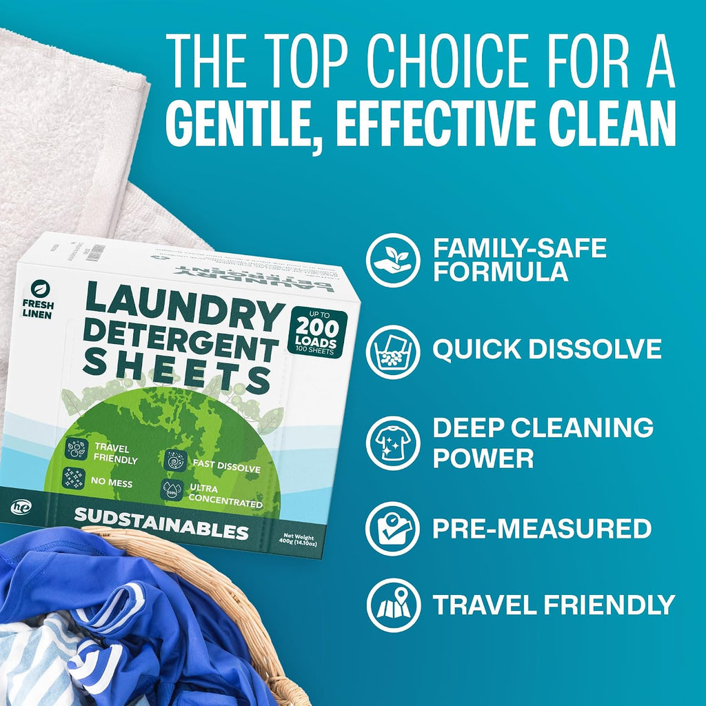 Laundry Detergent Sheets, Fresh Linen, 200 Loads