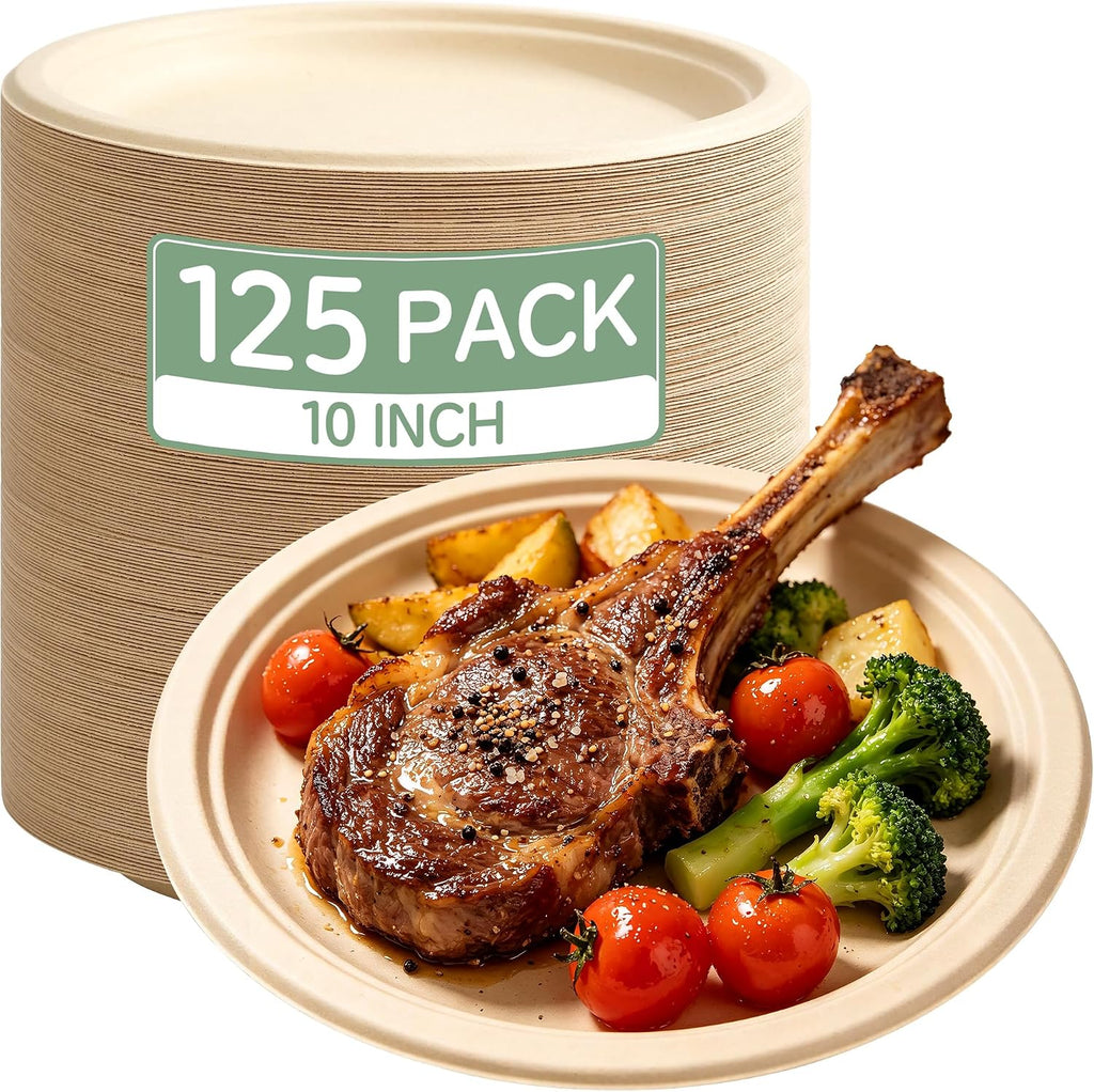 10 Inch [125 Pack] Compostable Paper Plates