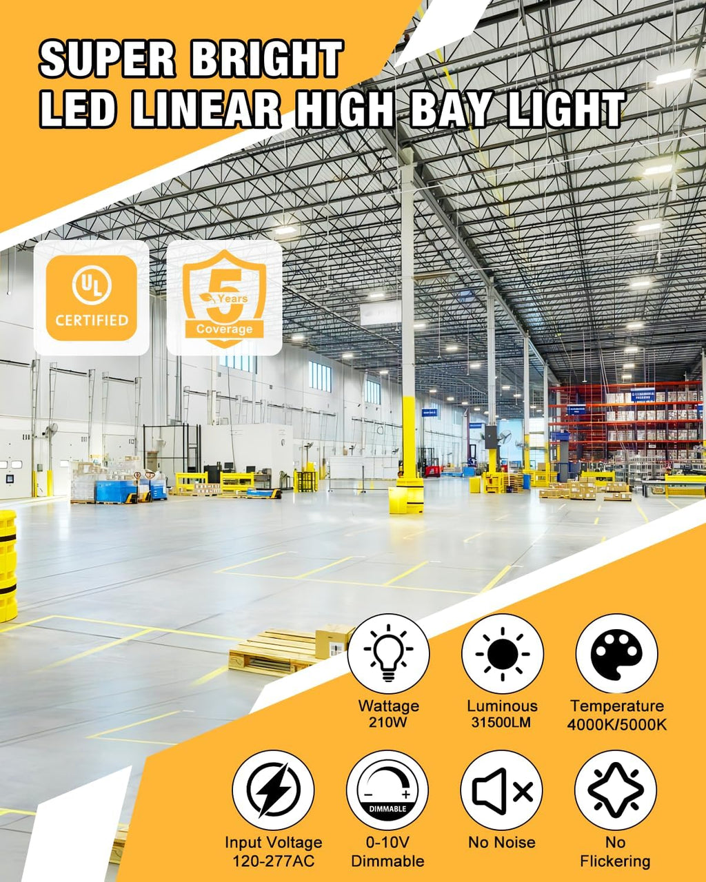 LED Linear High Bay Light 210W/168W/126W/84W&4000K/5000K Adjustable