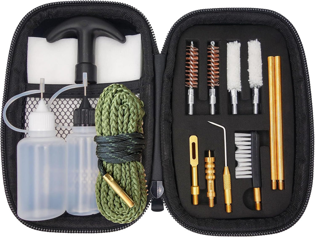 9mm Pistol Cleaning Kit, Handgun Cleaning kit for .357 .38 with 9mm Gun Snakes in a Rigid Zippered Container