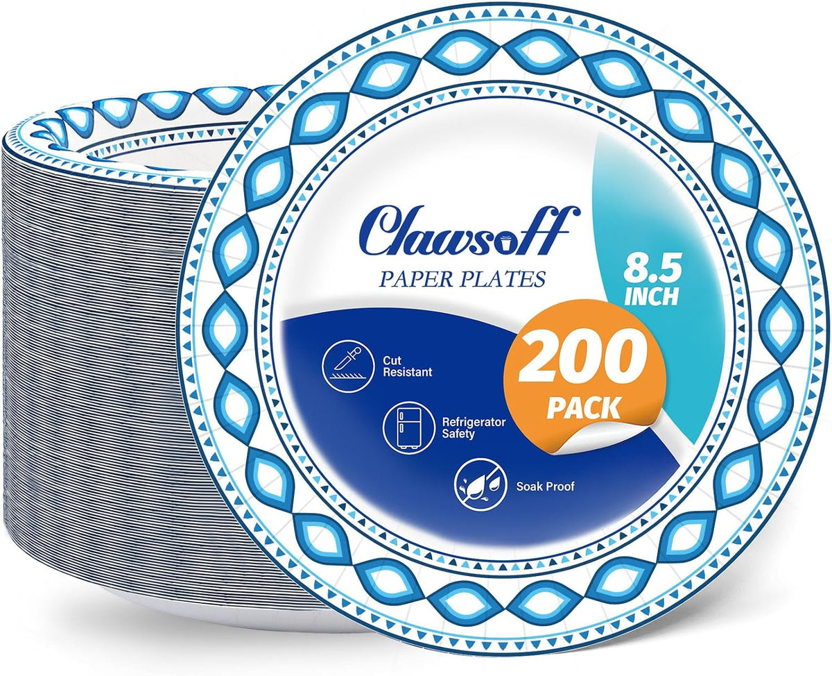 200 Pack 8.5 Inch Disposable Heavy Duty Blue Printed Paper Plate