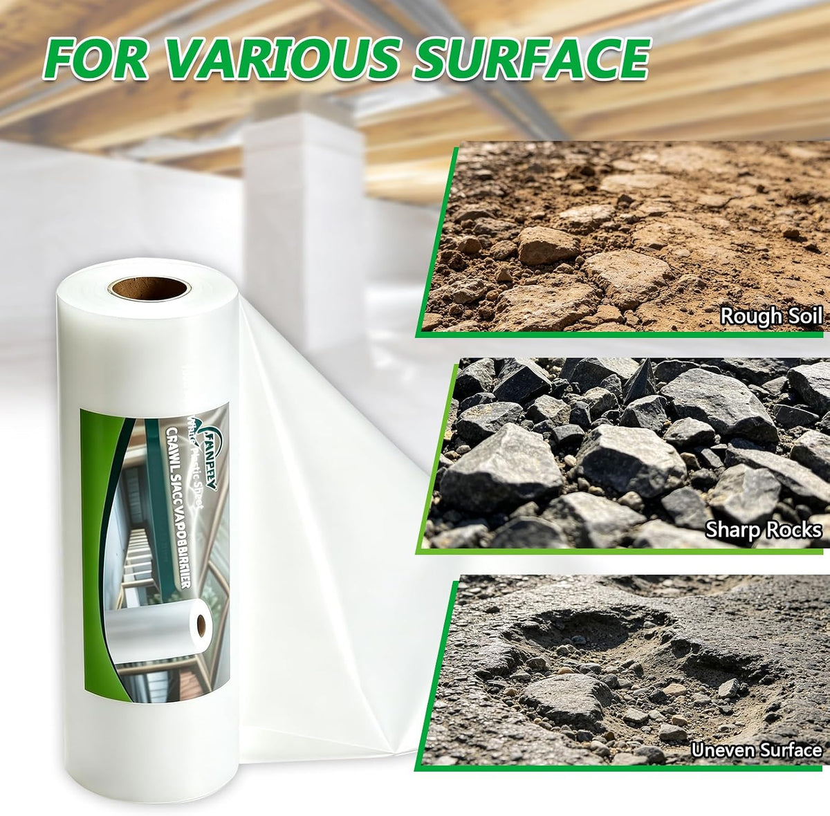 White Crawl Space Vapor Barrier, 10x100FT 12 mil Plastic Sheeting