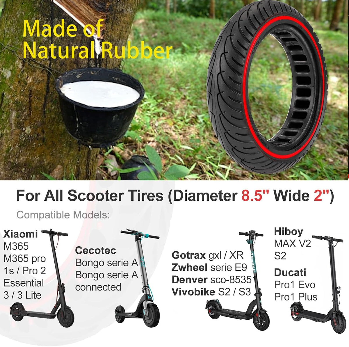 2PCS 8.5x2 Inch Solid Tires, 50/75-6.1 Electric Scooter Replacement Tire