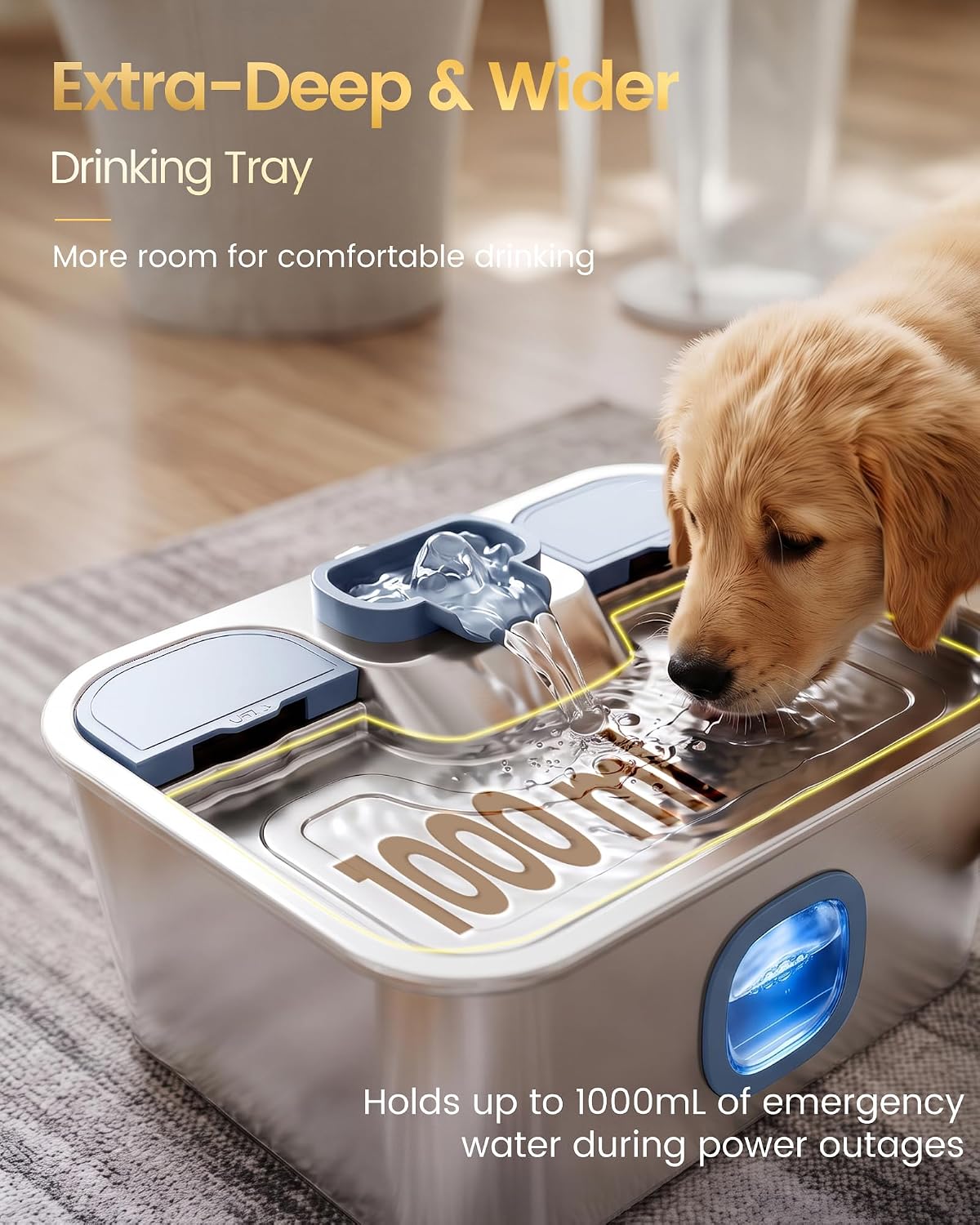 16L Stainless Steel Dog Water Fountain with Dual 5-Layer Filtration System