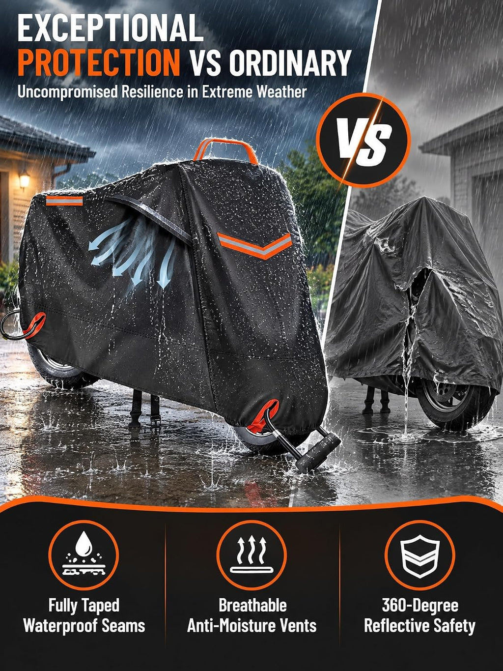 Heavy Duty Motorcycle Cover Waterproof,420DHigh Density Oxford,Nano Coating