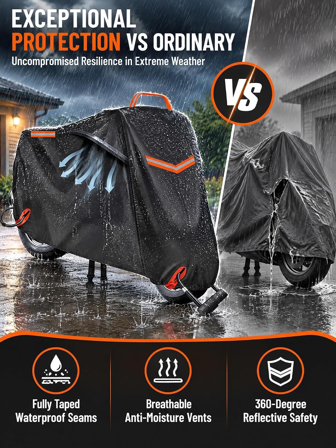 Heavy Duty Motorcycle Cover Waterproof,420DHigh Density Oxford,Nano Coating