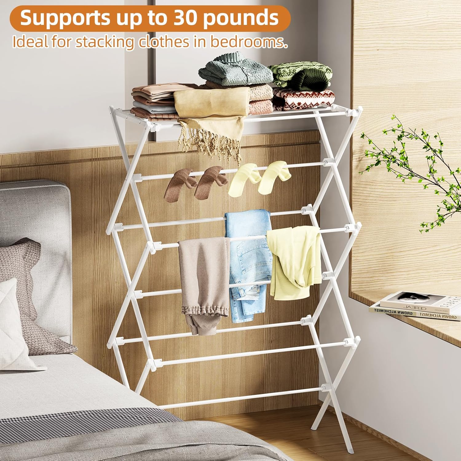 Drying Rack Clothing, 3-Tier Clothes Drying Rack Foldable, Antirust Laundry Drying Rack Collapsible Use for Indoor &