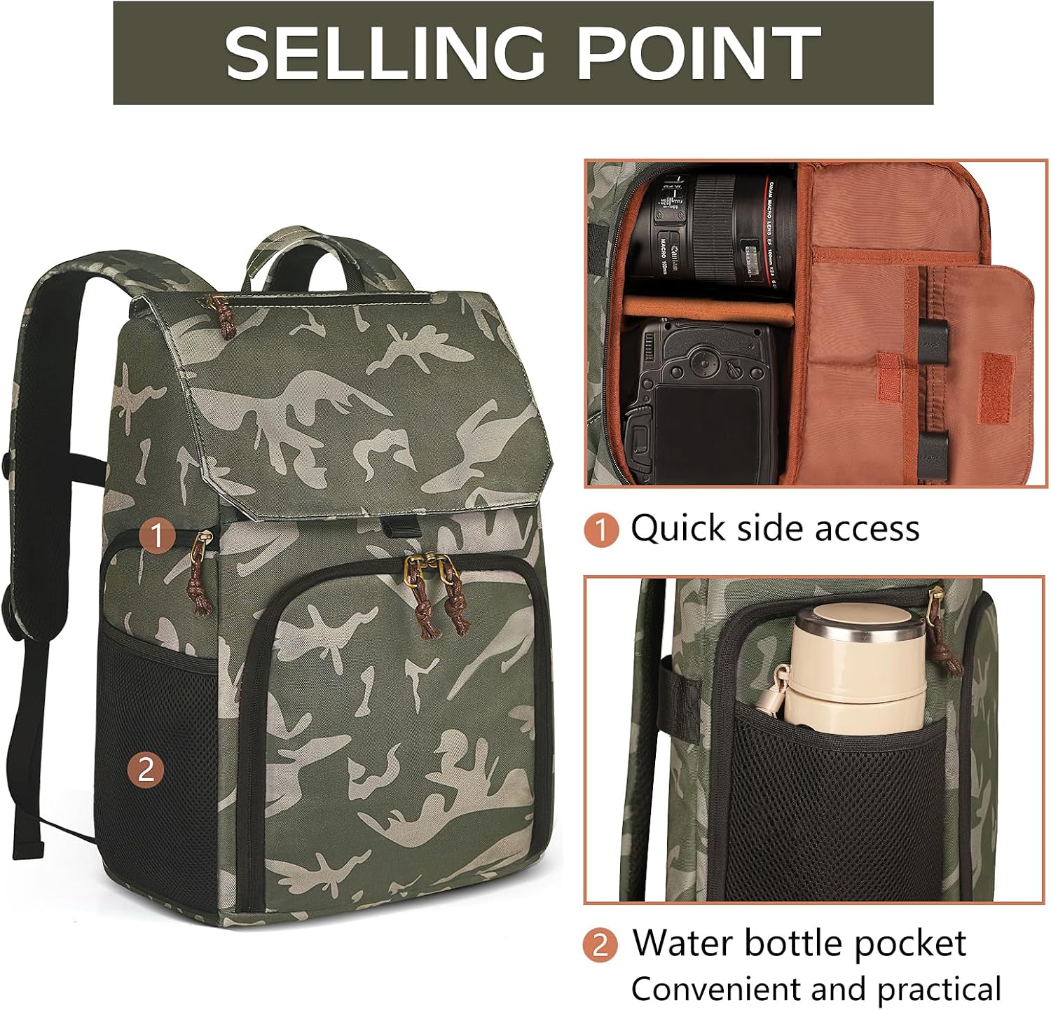 Camera Backpack Bag Professional DSLR SLR Camouflage Camera Backpack for Photographers Waterproof Large Capacity