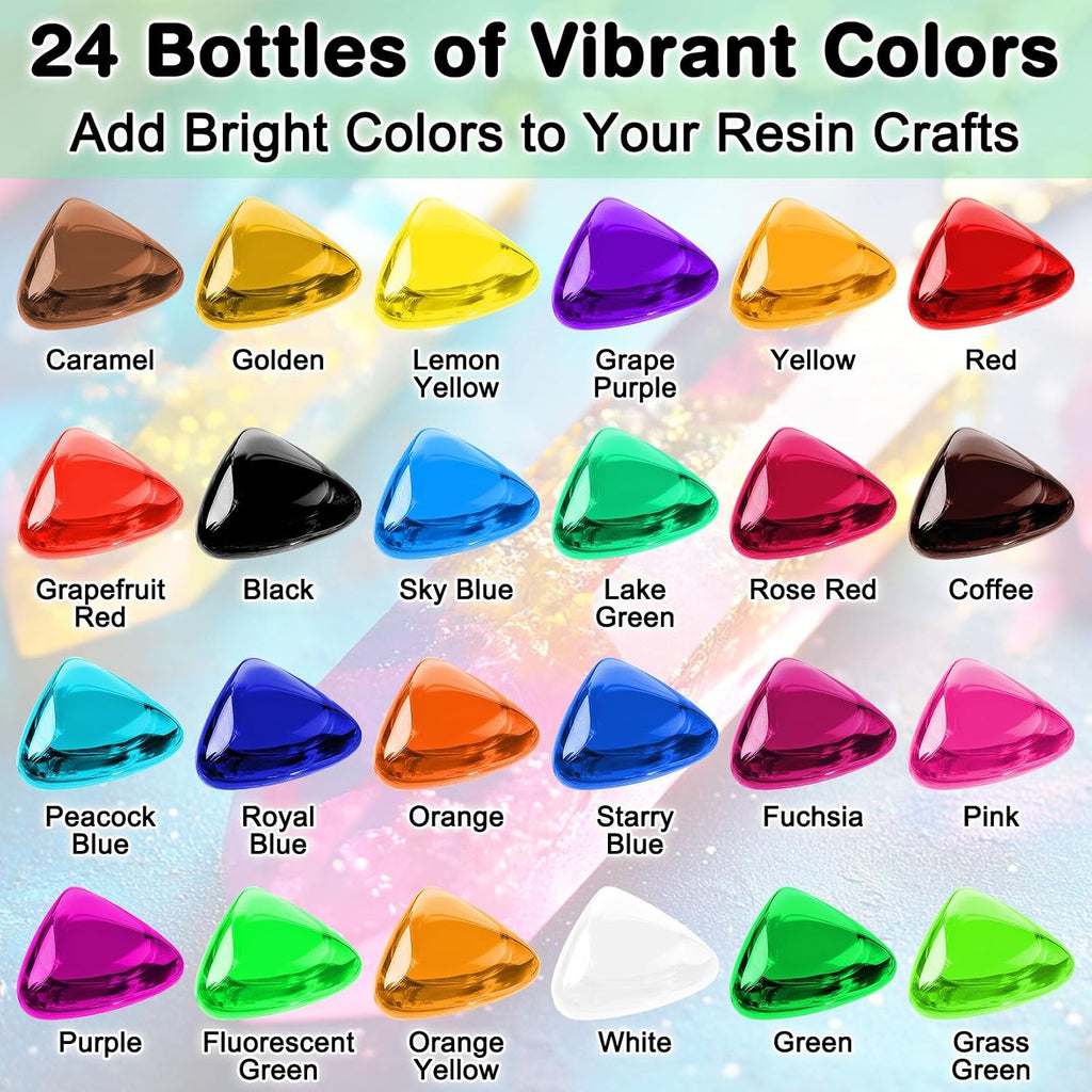 Epoxy Resin Color Pigment – 24 Colors Liquid Epoxy Dye Set with 6 Glitters, Highly Concentrated, Non-Toxic Resin