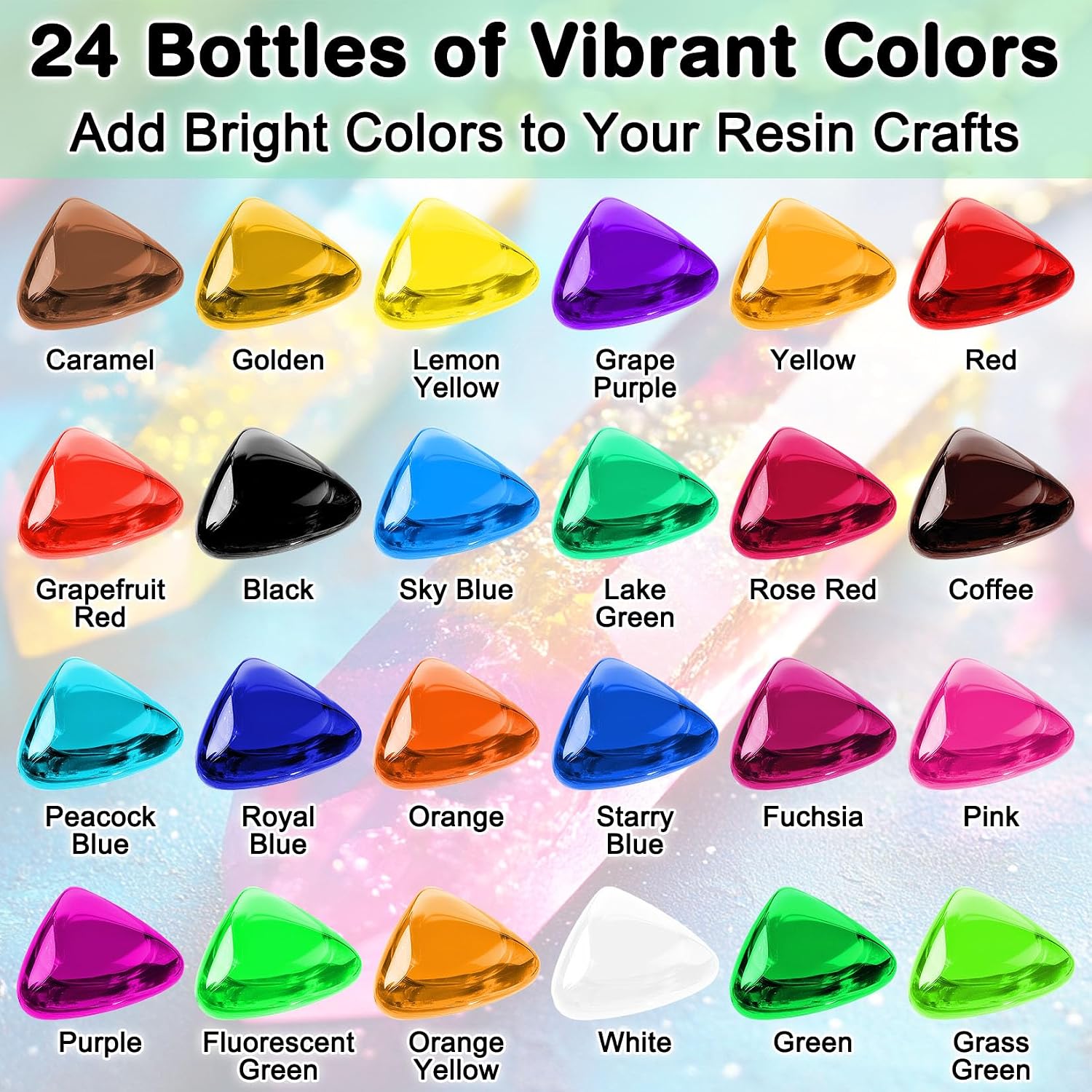 Epoxy Resin Color Pigment – 24 Colors Liquid Epoxy Dye Set with 6 Glitters, Highly Concentrated, Non-Toxic Resin